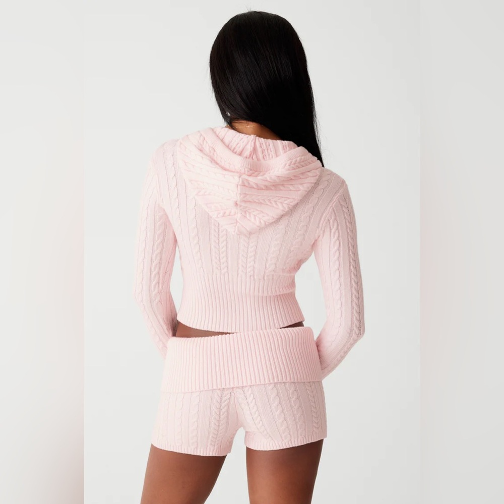 NWT New Frankies Bikinis Aimee Cable Knit Hoodie Rose Quartz Size Medium - Picture 3 of 10